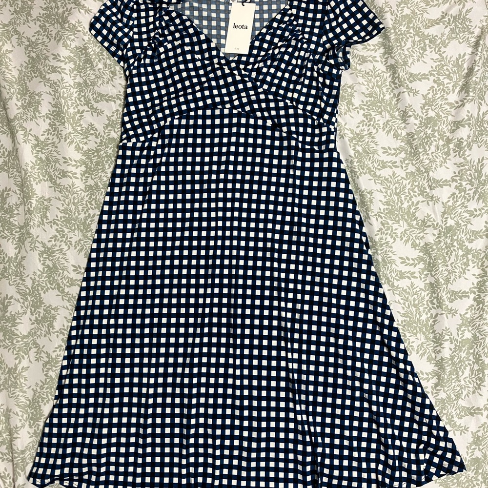 Leota Black, Blue and White Checkered Midi Dress
